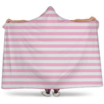 Pink And White Striped Pattern Print Hooded Blanket