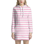 Pink And White Striped Pattern Print Hoodie Dress