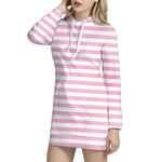 Pink And White Striped Pattern Print Hoodie Dress