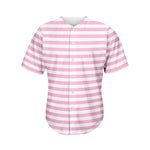 Pink And White Striped Pattern Print Men's Baseball Jersey
