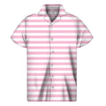 Pink And White Striped Pattern Print Men's Short Sleeve Shirt