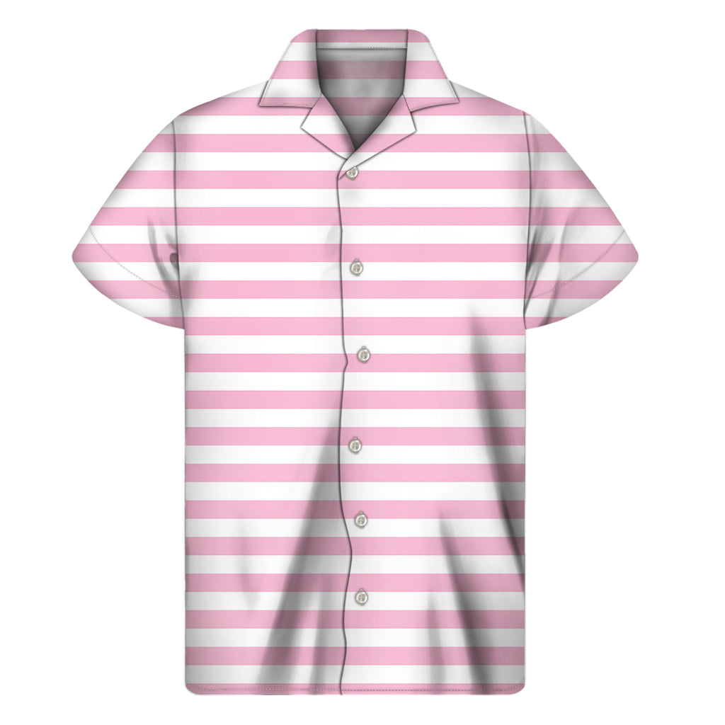 Pink And White Striped Pattern Print Men's Short Sleeve Shirt