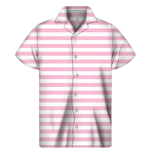 Pink And White Striped Pattern Print Men's Short Sleeve Shirt
