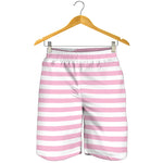 Pink And White Striped Pattern Print Men's Shorts
