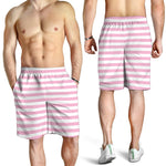 Pink And White Striped Pattern Print Men's Shorts