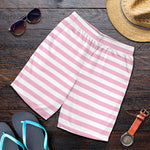Pink And White Striped Pattern Print Men's Shorts