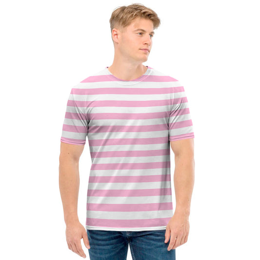 Pink And White Striped Pattern Print Men's T-Shirt