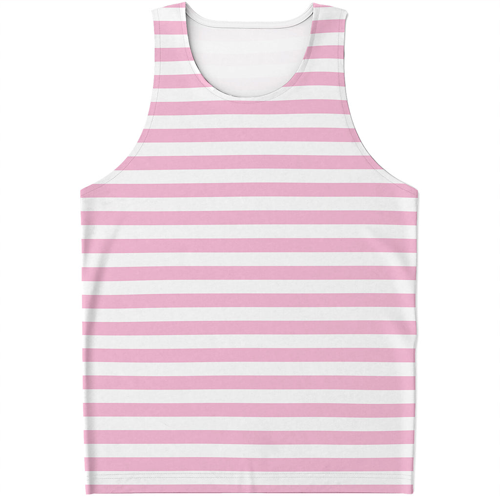 Pink And White Striped Pattern Print Men's Tank Top