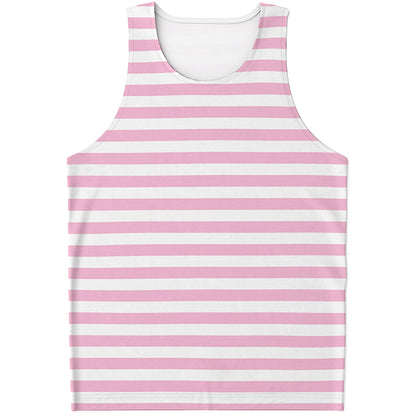Pink And White Striped Pattern Print Men's Tank Top
