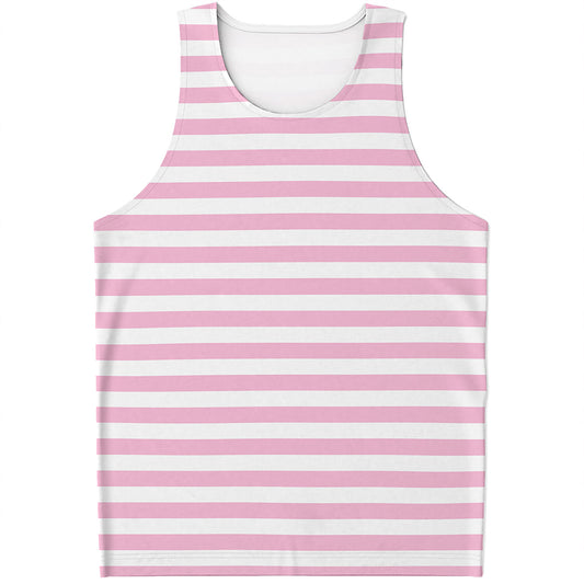 Pink And White Striped Pattern Print Men's Tank Top