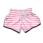 Pink And White Striped Pattern Print Muay Thai Boxing Shorts