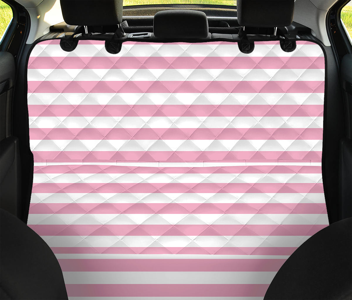 Pink And White Striped Pattern Print Pet Car Back Seat Cover