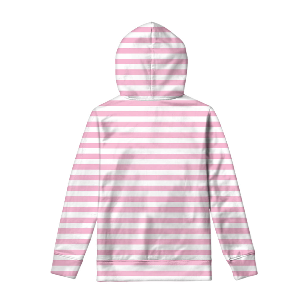 Pink And White Striped Pattern Print Pullover Hoodie