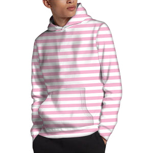 Pink And White Striped Pattern Print Pullover Hoodie