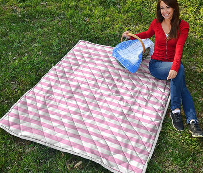 Pink And White Striped Pattern Print Quilt