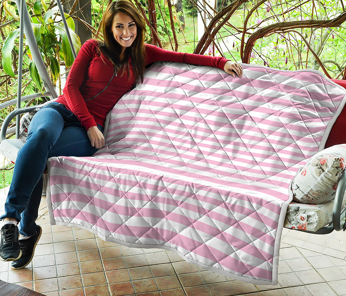 Pink And White Striped Pattern Print Quilt
