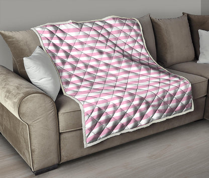 Pink And White Striped Pattern Print Quilt