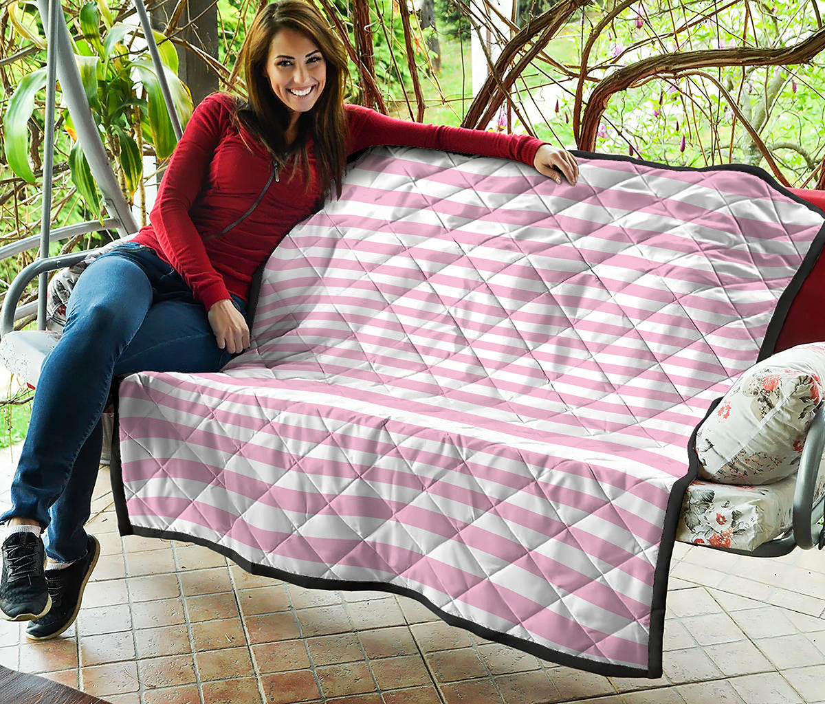 Pink And White Striped Pattern Print Quilt