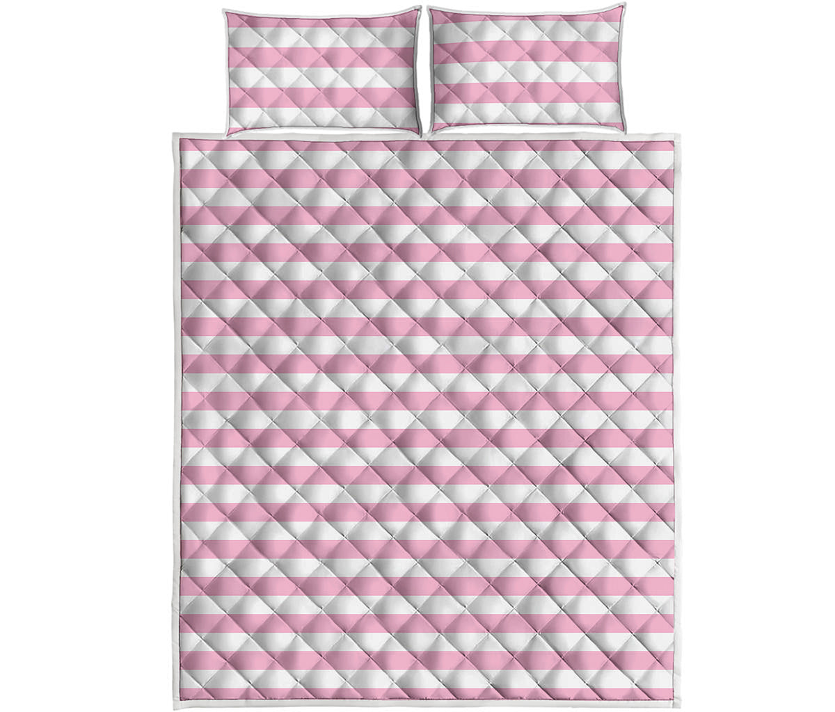 Pink And White Striped Pattern Print Quilt Bed Set