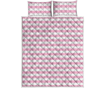 Pink And White Striped Pattern Print Quilt Bed Set