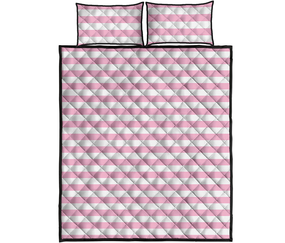 Pink And White Striped Pattern Print Quilt Bed Set