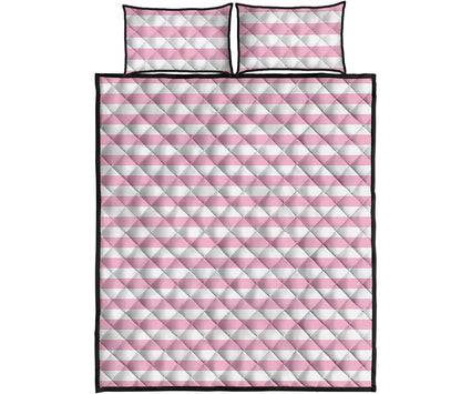 Pink And White Striped Pattern Print Quilt Bed Set