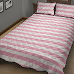 Pink And White Striped Pattern Print Quilt Bed Set