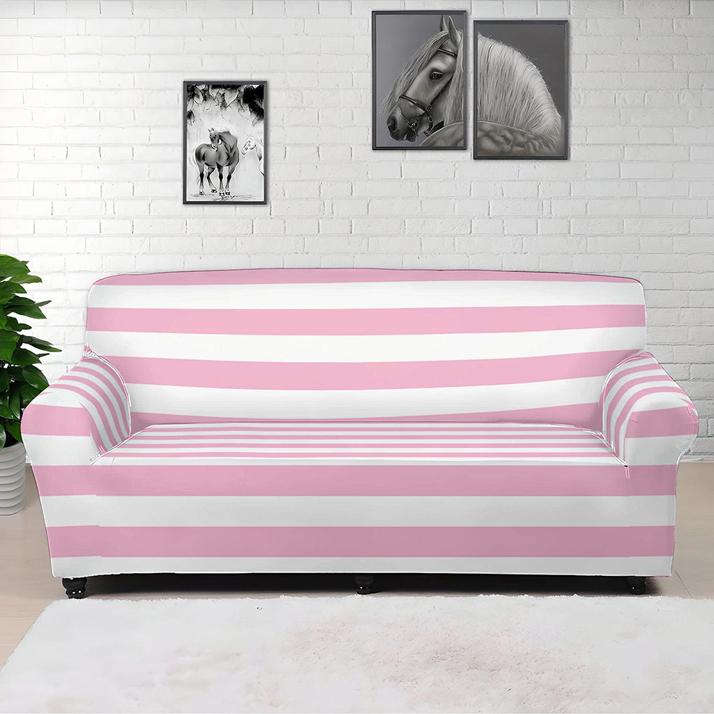 Pink And White Striped Pattern Print Sofa Cover