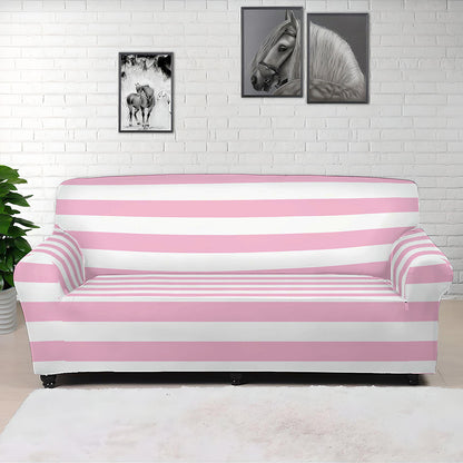 Pink And White Striped Pattern Print Sofa Cover