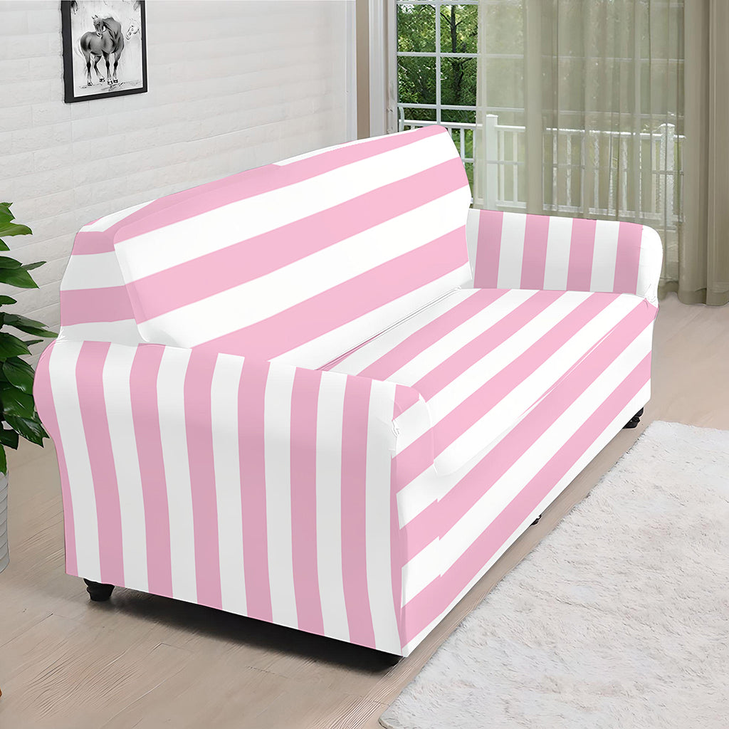 Pink And White Striped Pattern Print Sofa Cover