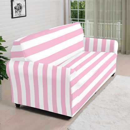 Pink And White Striped Pattern Print Sofa Cover