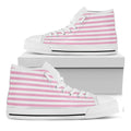 Pink And White Striped Pattern Print White High Top Sneakers