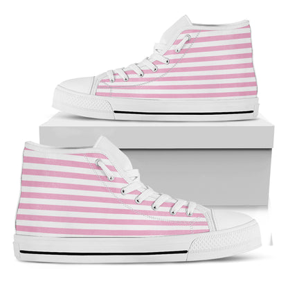 Pink And White Striped Pattern Print White High Top Shoes