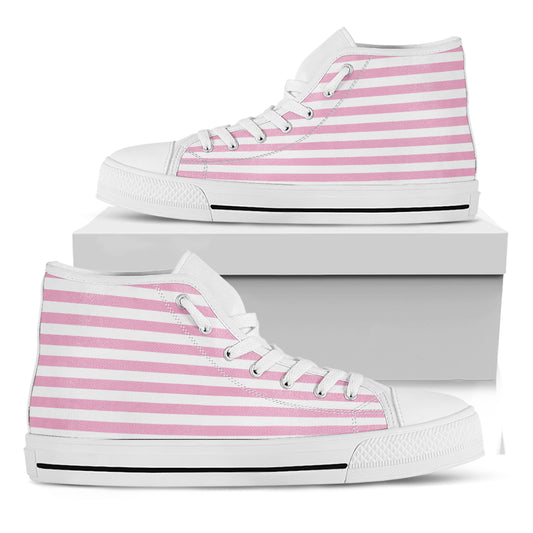 Pink And White Striped Pattern Print White High Top Shoes
