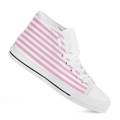 Pink And White Striped Pattern Print White High Top Shoes