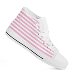 Pink And White Striped Pattern Print White High Top Shoes