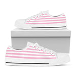 Pink And White Striped Pattern Print White Low Top Shoes