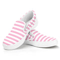 Pink And White Striped Pattern Print White Slip On Sneakers