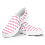 Pink And White Striped Pattern Print White Slip On Shoes