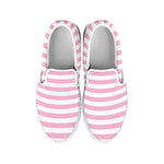 Pink And White Striped Pattern Print White Slip On Shoes
