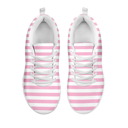 Pink And White Striped Pattern Print White Sneakers