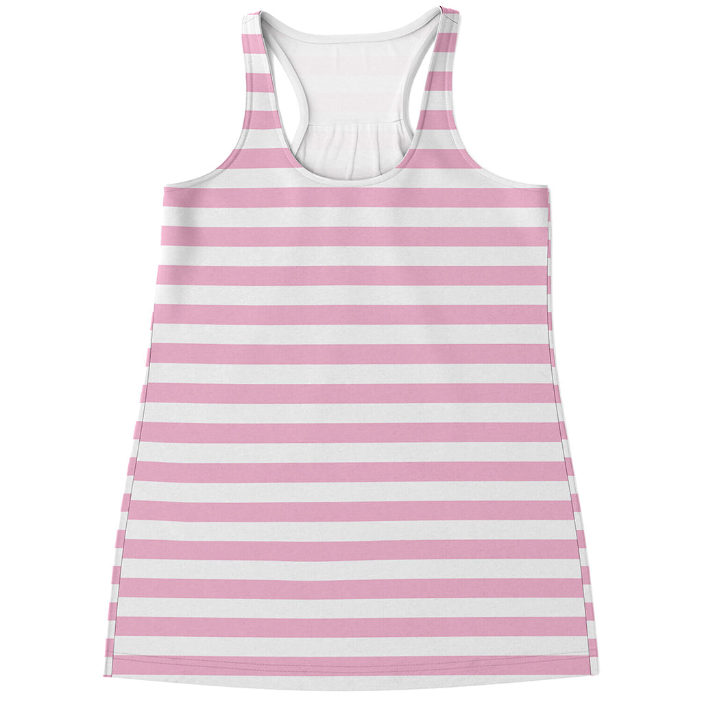 Pink And White Striped Pattern Print Women's Racerback Tank Top