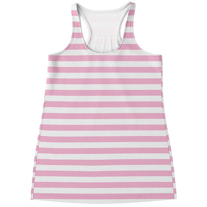 Pink And White Striped Pattern Print Women's Racerback Tank Top