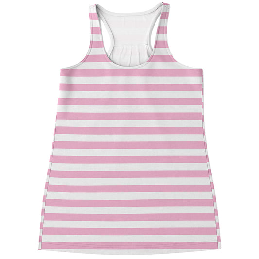 Pink And White Striped Pattern Print Women's Racerback Tank Top