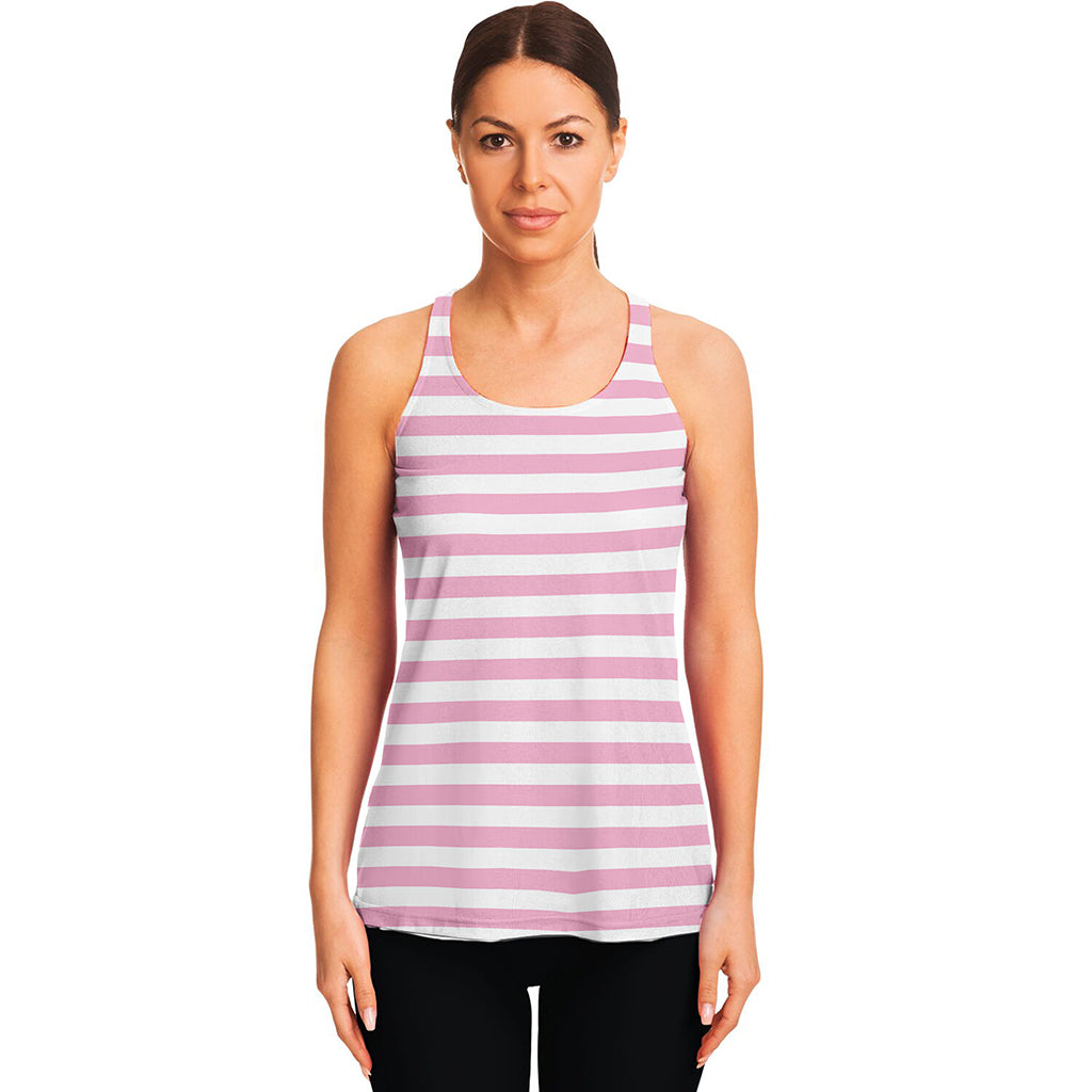 Pink And White Striped Pattern Print Women's Racerback Tank Top