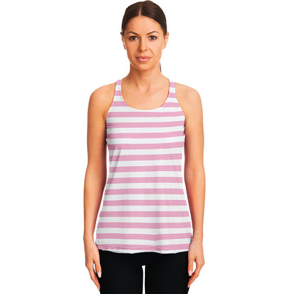 Pink And White Striped Pattern Print Women's Racerback Tank Top