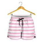 Pink And White Striped Pattern Print Women's Shorts
