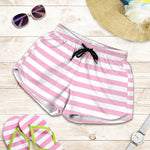 Pink And White Striped Pattern Print Women's Shorts