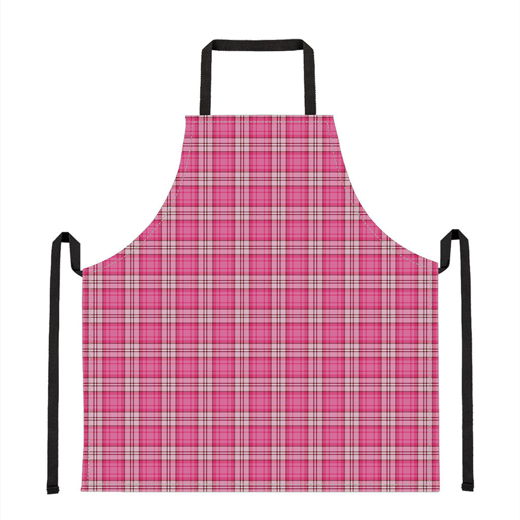 Pink And White Tartan Pattern Print Apron