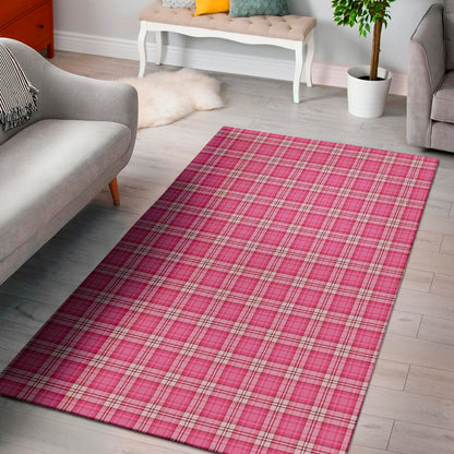 Pink And White Tartan Pattern Print Area Rug